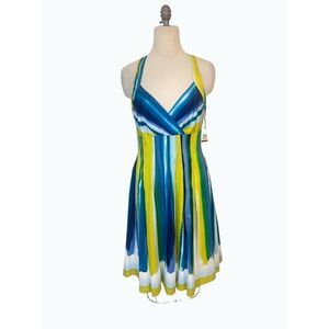 Calvin Klein Blue & Yellow Stripe A-Line Knee Length Dress NWT 12
